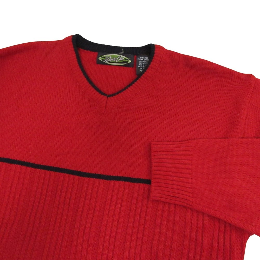 White Out Mens Pullover Sweater XL Red Ribbed Knit Vintage 90s 100%